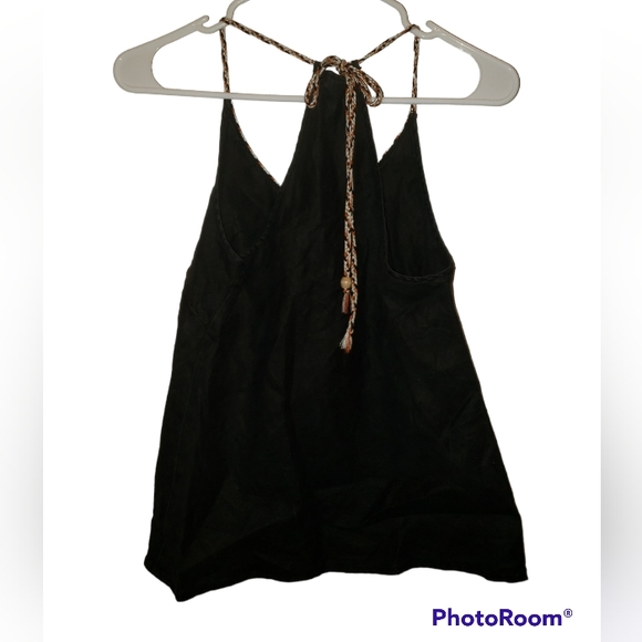 Black Halter Top w/ back Drawstring Tie - Picture 2 of 3